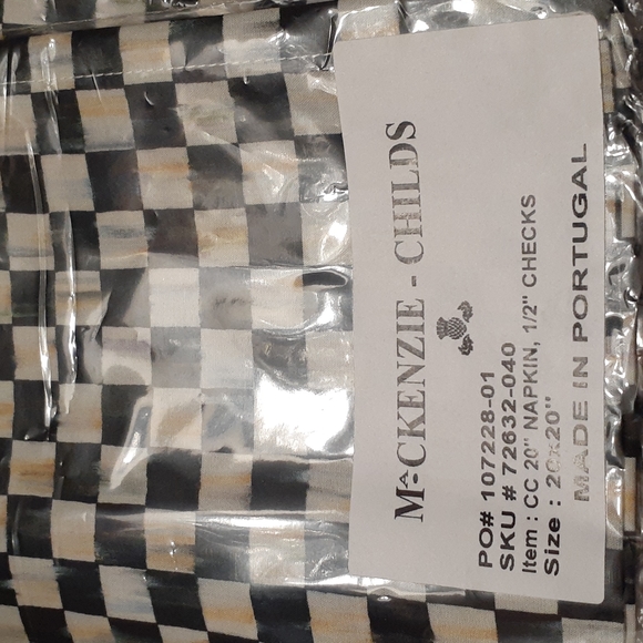Mackenzie-childs Courtly Check Napkin 1.5"Sq. Check 20" X 20" - Picture 2 of 3